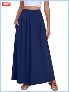 Women's Maxi Skirt A-Line High Waist Flowy Side Pockets